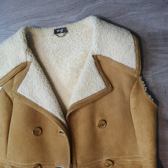 Y2K Vintage Sheepskin Shearling Sleeveless Waist Coat Vest - Picture 11 of 14